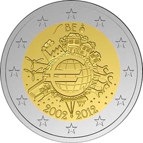 2 Euro Belgien 2012 10 Jahre Euro-Bargeld