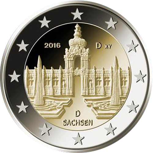 2 Euro Deutschland 2016 Sachsen: Dresdner Zwinger A,D,F,G,J