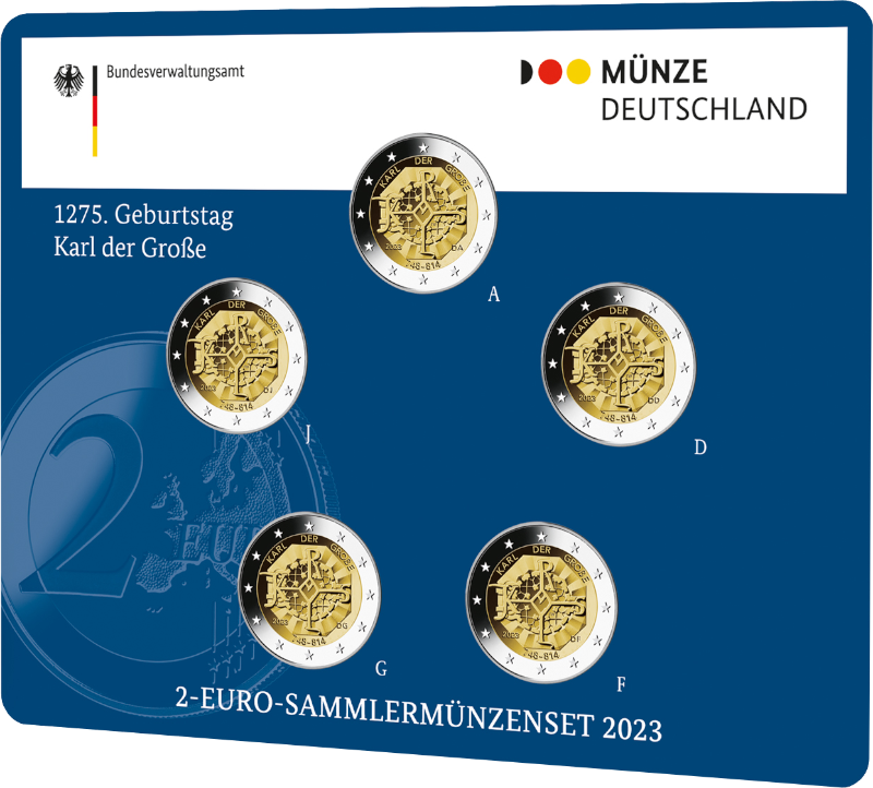 2 Euro Deutschland 2023 2 Euro Set Karl der Große ST A,D,F,G,J