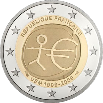 2 Euro Frankreich 2009 10 Jahre Wirtschafts- und Währungsunion