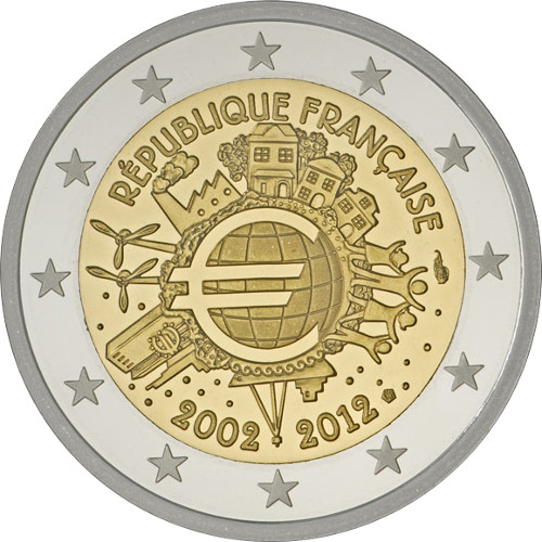 2 Euro Frankreich 2012 10 Jahre Euro-Bargeld