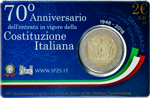 2 Euro Italien 2018 70 Jahre Italienische Verfassung