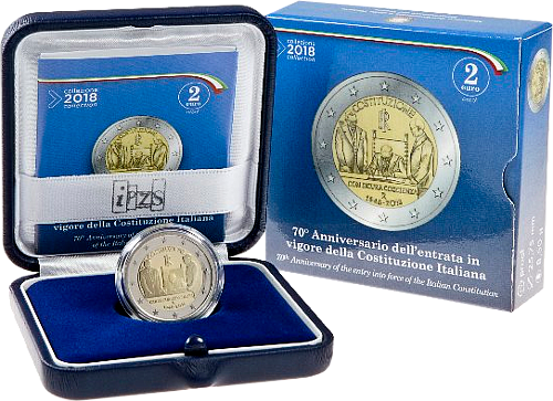 2 Euro Italien 2018 70 Jahre Italienische Verfassung
