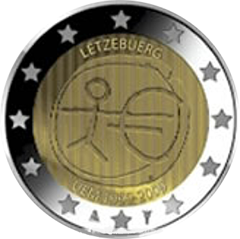 2 Euro Luxemburg 2009 10 Jahre Wirtschafts- und Währungsunion