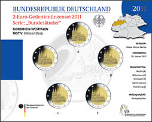 2 Euro Deutschland 2011 2 Euro Set Nordrhein-Westfalen ST A,D,F,G,J