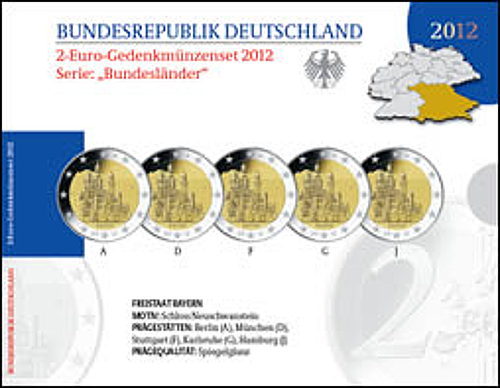 2 Euro Deutschland 2012 2 Euro Set Bayern SP A,D,F,G,J