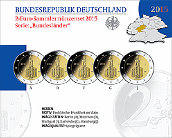 2 Euro Deutschland 2015 2 Euro Set Hessen: Paulskirche Frankfurt SP A,D,F,G,J