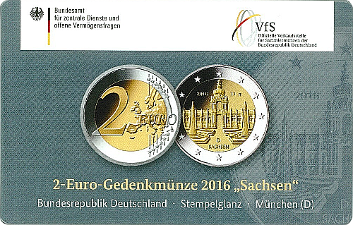 2 Euro Deutschland 2016 Sachsen: Dresdner Zwinger D - Numismata München
