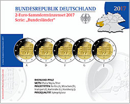 2 Euro Deutschland 2017 2 Euro Set Rheinland-Pfalz: Porta Nigra SP A,D,F,G,J